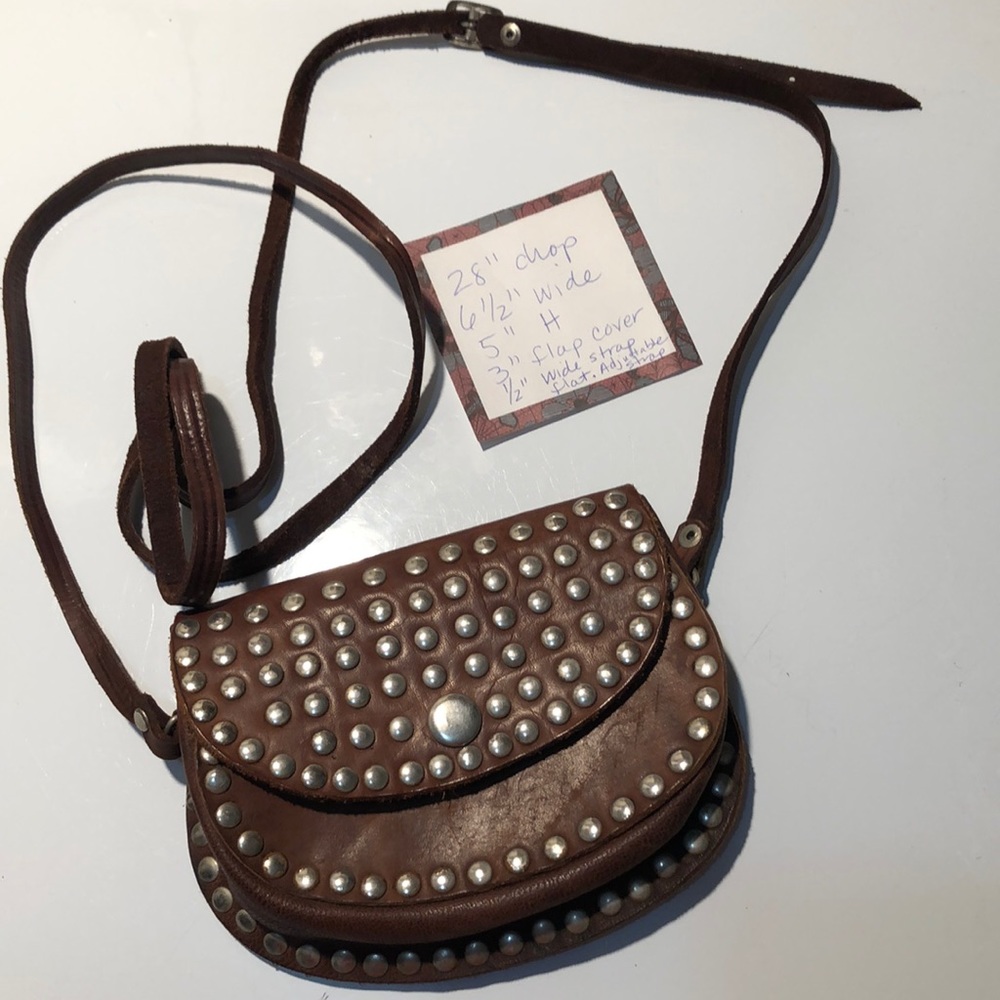 6 1/2” x 5 leather, silver studded, long strap